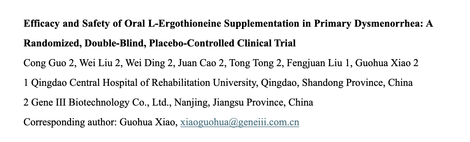 Screenshot of the L-ergothioneine dysmenorrhea clinical trial paper